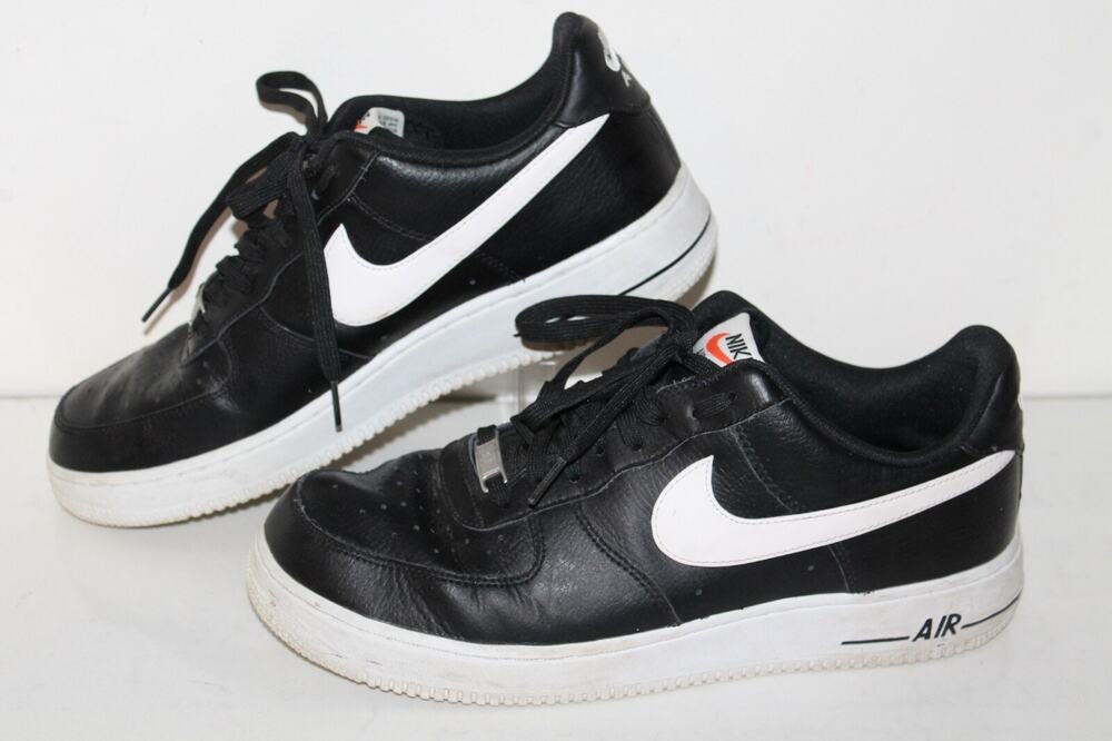 Nike Air Force 1 Casual Sneakers, 488298-092, Black/White, Leather, Mens 10.5